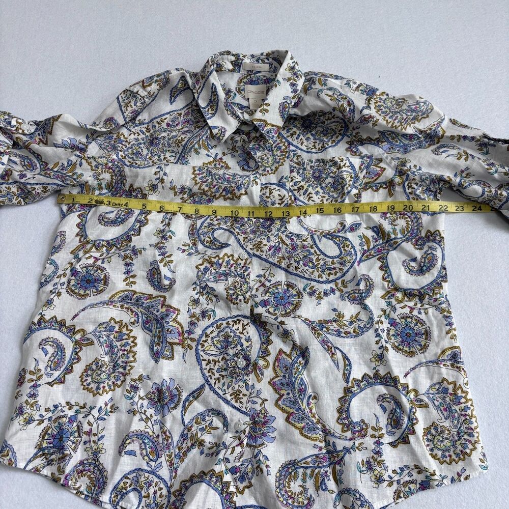 Chico's Linen Paisley Button Down Shirt Women's 2 Large 3/4 Sleeve No Iron - Picture 8 of 9